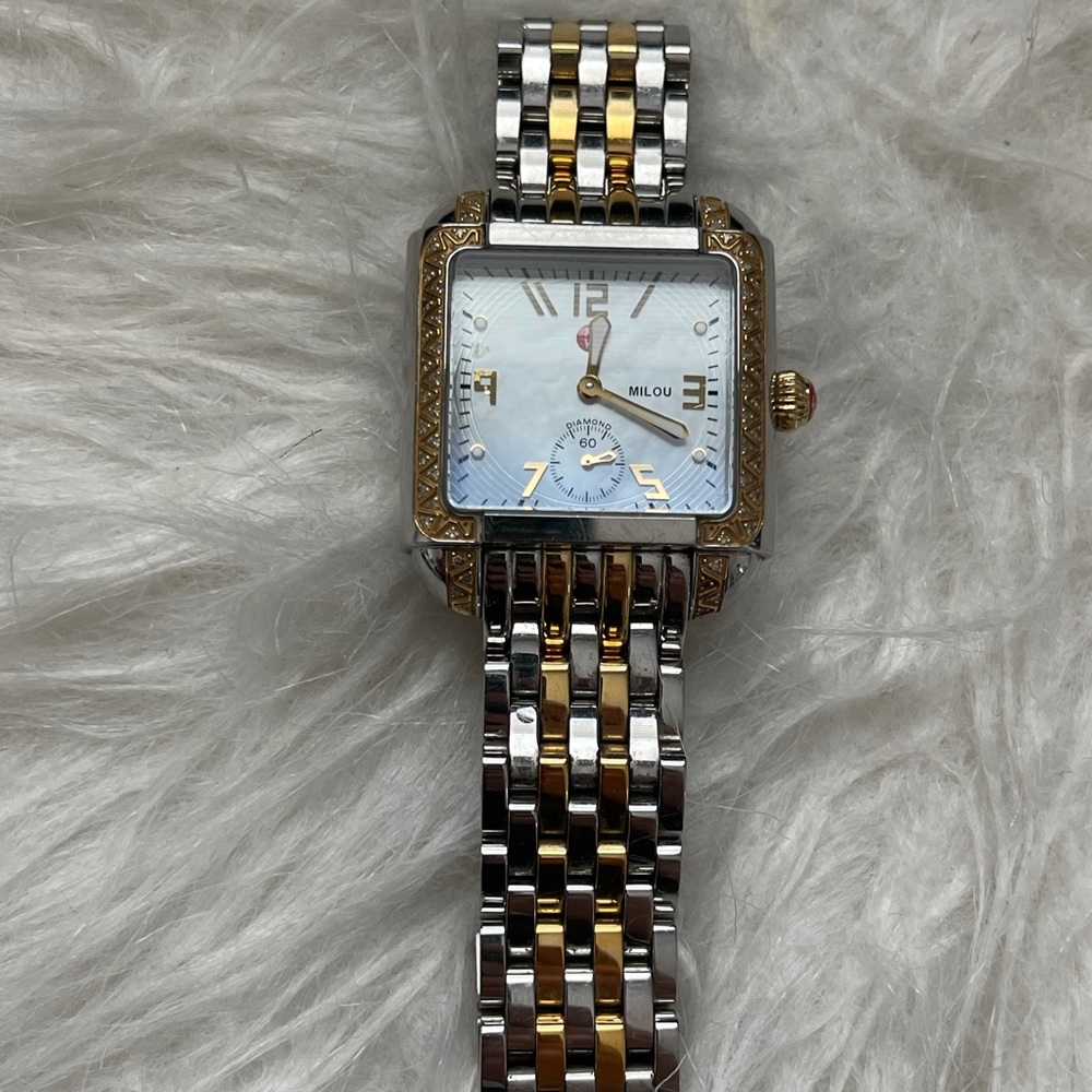 Michele watch. Limited Edition. Deco Two tone diamond bracelet watch.